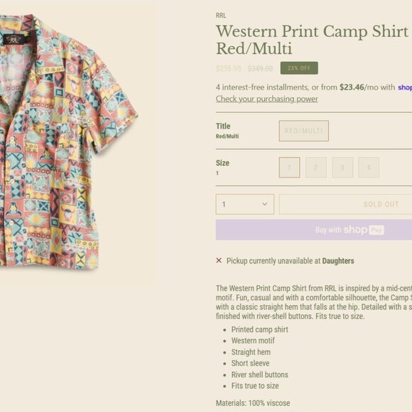 RRL Double RL Ralph Lauren Western Patchwork Print Stag Camp Shirt - Picture 6 of 16